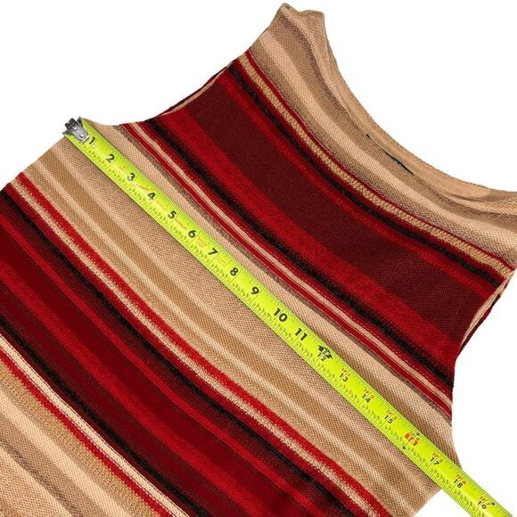 LAUREN By Ralph Lauren Linen Blend Striped Tan Red Sleeveless Top - Picture 8 of 11